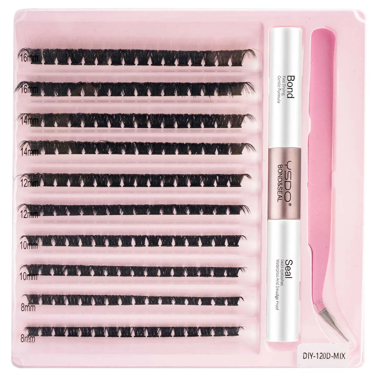 Individual Lashes C/D Curl DIY False Eyelashes Makeup Lash Clusters Set Eyelash Extension Kit Lashes Bond and Seal Make Up Tool