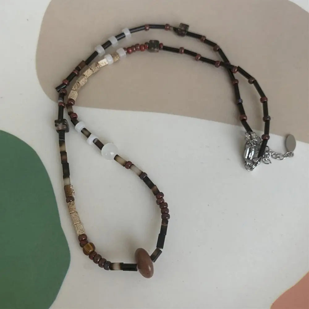 Korean Exquisite Retro Flower Love Heart Beaded Necklace For Women Personality Simple Cool Clavicle Chain Fashion Y2K Jewelry