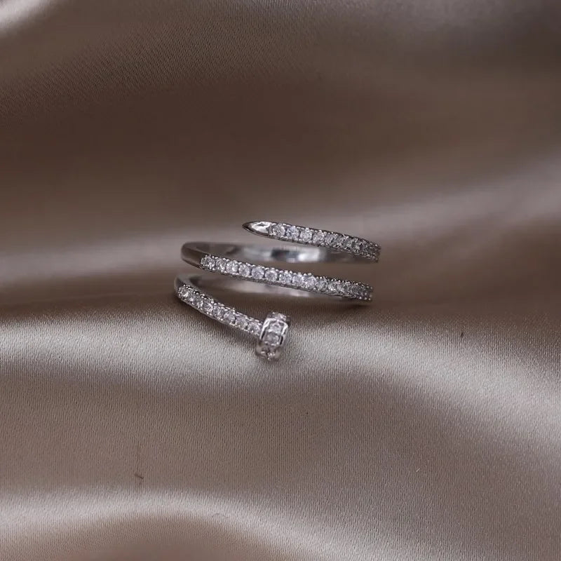 AAA Zircon Simple Geometric Ring Elegant Women's Daily Work Opening Adjustable Ring