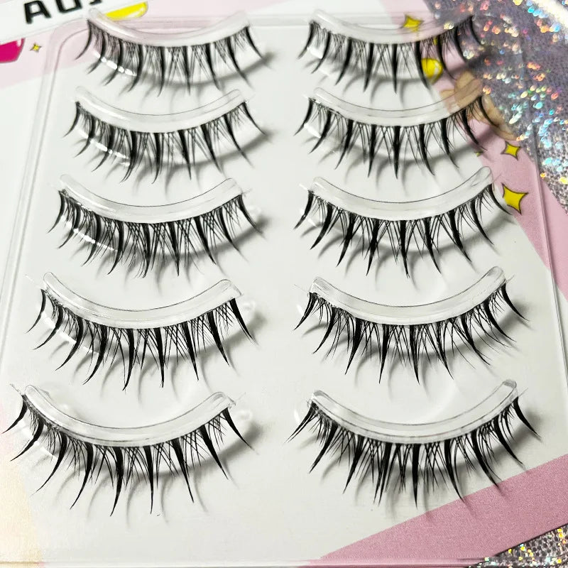Manga Lashes 5/3Pairs Natural False Eyelashes Full Strip Clear Band Wispy Mink Lashes cosplay Daily Dating Korean Make Up Tools