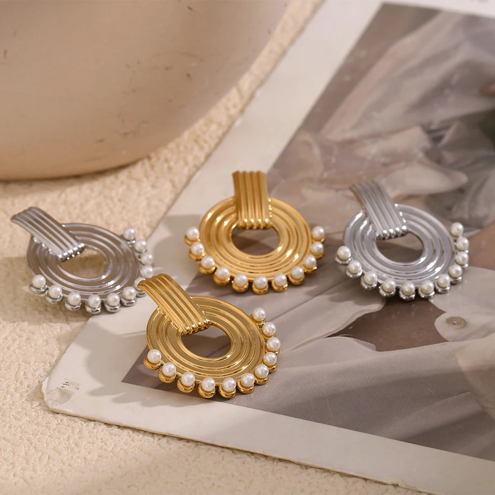 E.B.belle Tarnish Free Round Shape Imitation Pearl Earrings Hypollergenic Stainless Steel Elegant Women Earring Jewelry Charm
