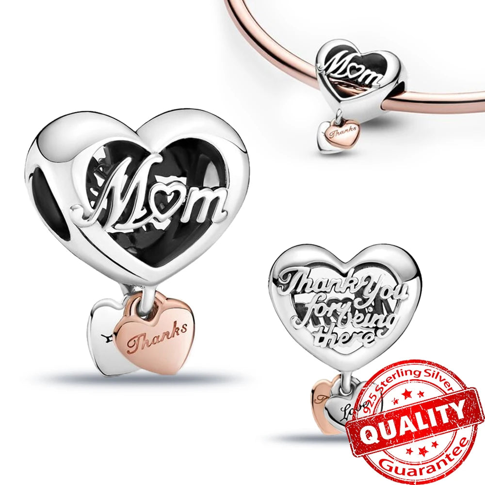 New Arrival 925 Sterling Silver Love You Mom Entwined Infinite Hearts Charm Fit Original Bracelet for Women Necklace DIY Jewelry