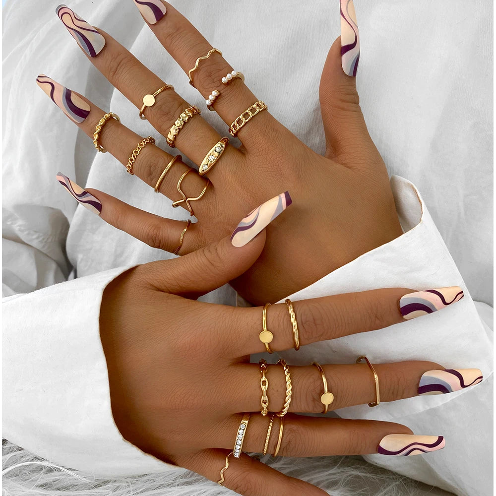 Maximum 27PCS Vintage Heart Snake Butterfly Rings Set for Women Metal Gold Plated Geometric Hollow Finger Ring Jewelry Gift New