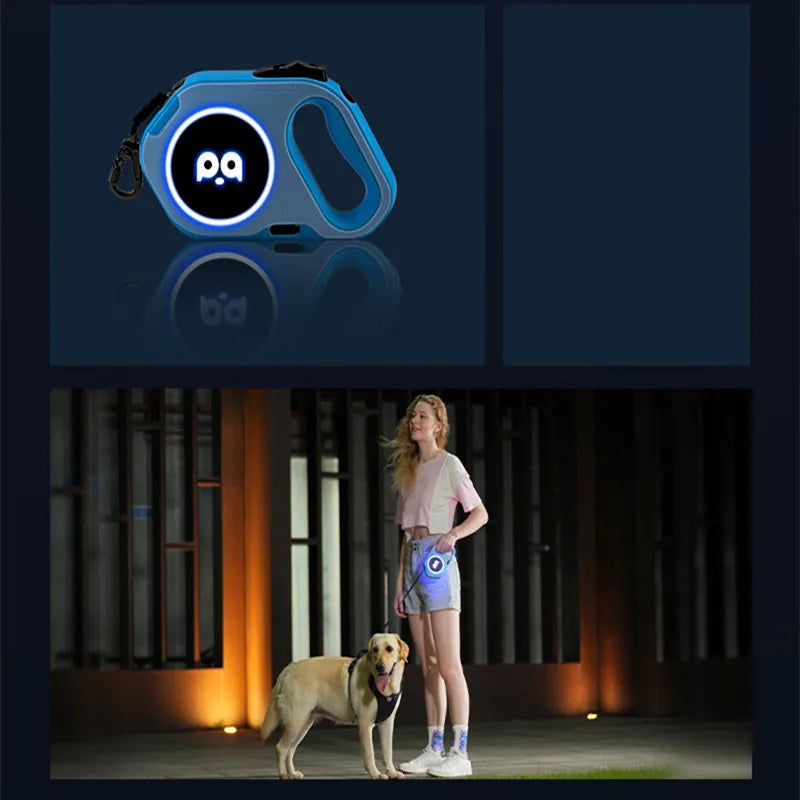 5M Automatic Retractable Dog Leash LED Luminous Leading Light Straps For Small Medium Dogs Puppy Pet Flexi Walking Running Lead