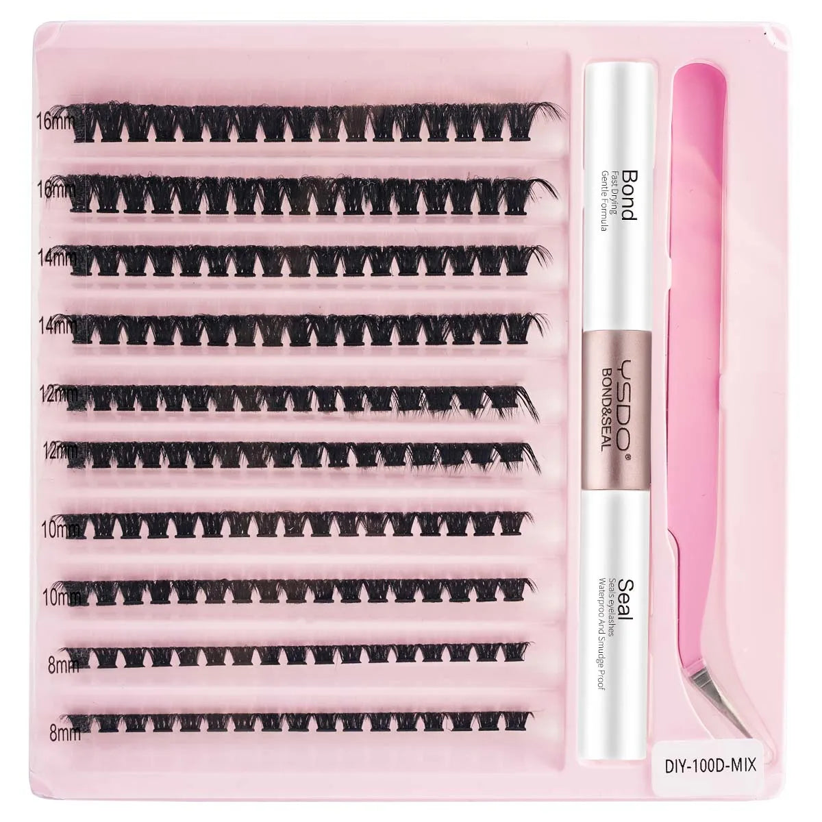 Individual Lashes C/D Curl DIY False Eyelashes Makeup Lash Clusters Set Eyelash Extension Kit Lashes Bond and Seal Make Up Tool