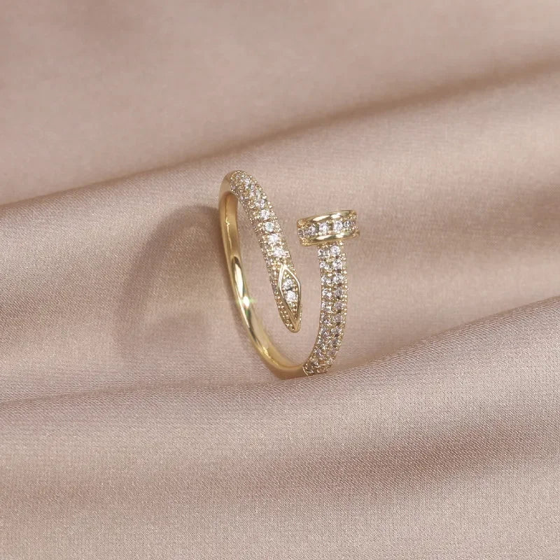 AAA Zircon Simple Geometric Ring Elegant Women's Daily Work Opening Adjustable Ring