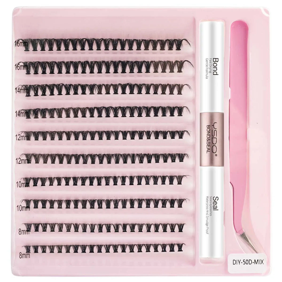 Individual Lashes C/D Curl DIY False Eyelashes Makeup Lash Clusters Set Eyelash Extension Kit Lashes Bond and Seal Make Up Tool