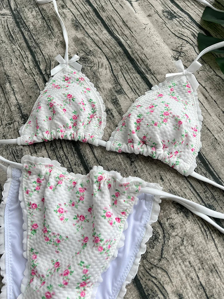 Mini Bowknot Bikinis Set for Women Patchwork Swimsuit Summer Beach Wear brown Thong Swimwear Swimming Bathing Suit 2024