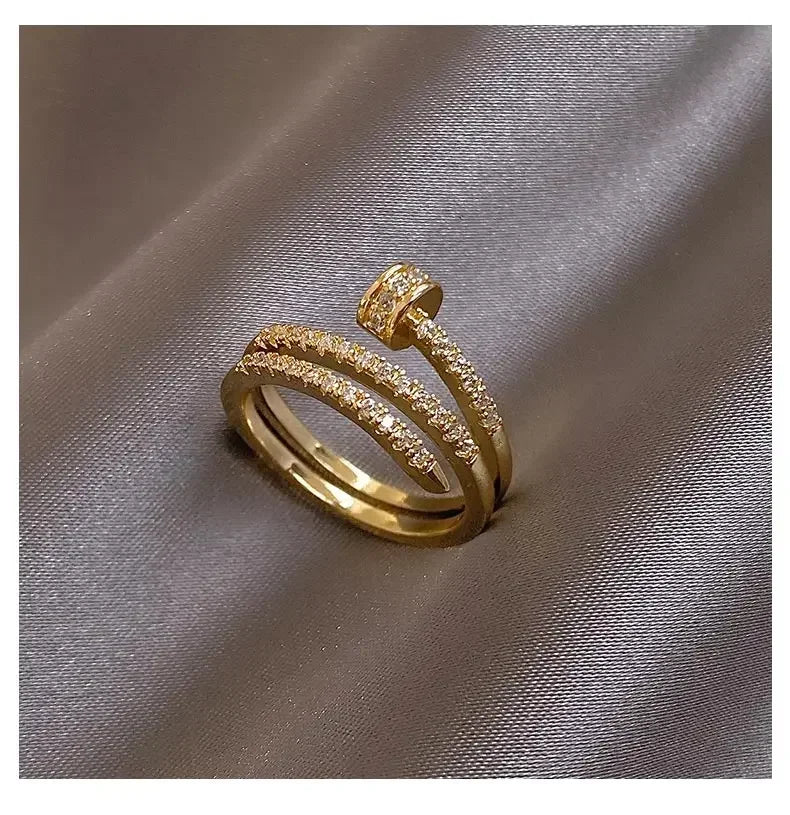 AAA Zircon Simple Geometric Ring Elegant Women's Daily Work Opening Adjustable Ring