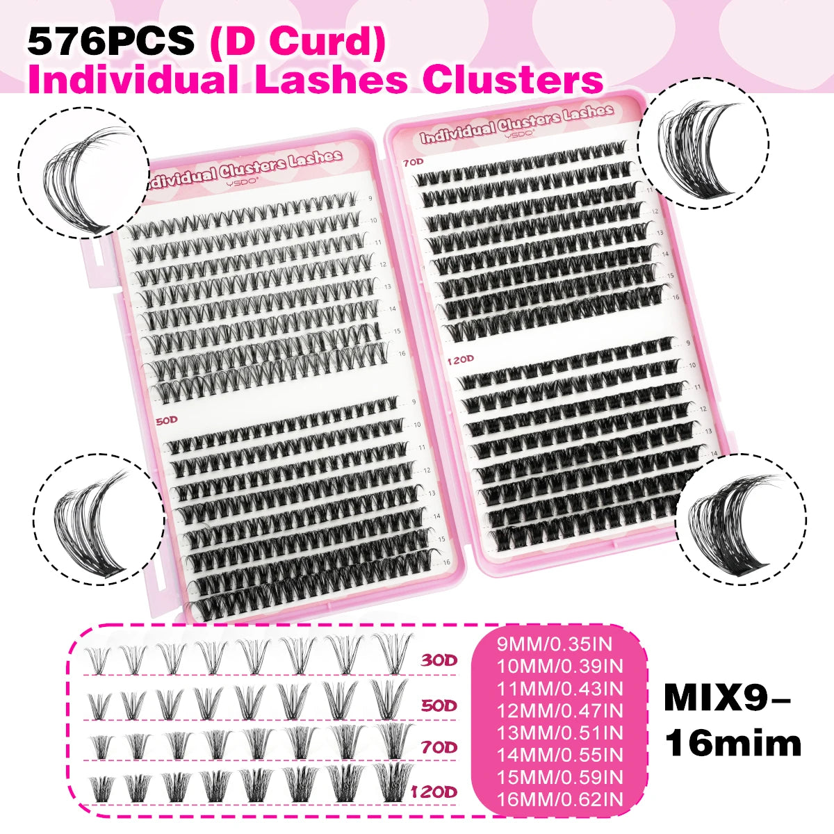 Individual Lashes C/D Curl DIY False Eyelashes Makeup Lash Clusters Set Eyelash Extension Kit Lashes Bond and Seal Make Up Tool