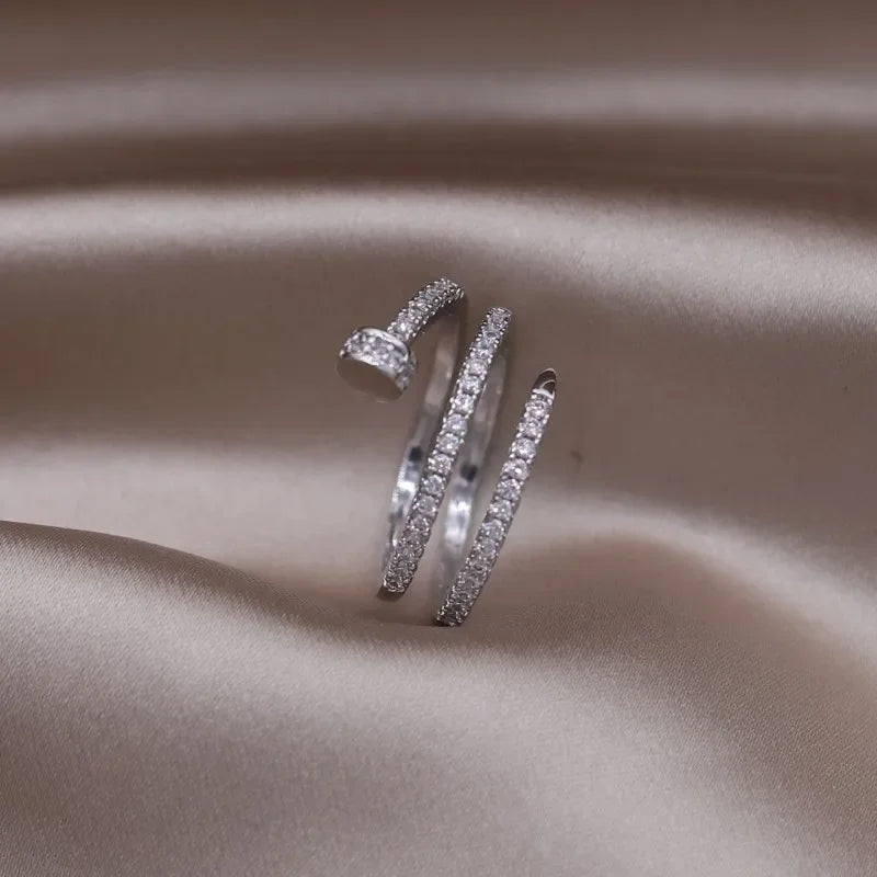 AAA Zircon Simple Geometric Ring Elegant Women's Daily Work Opening Adjustable Ring