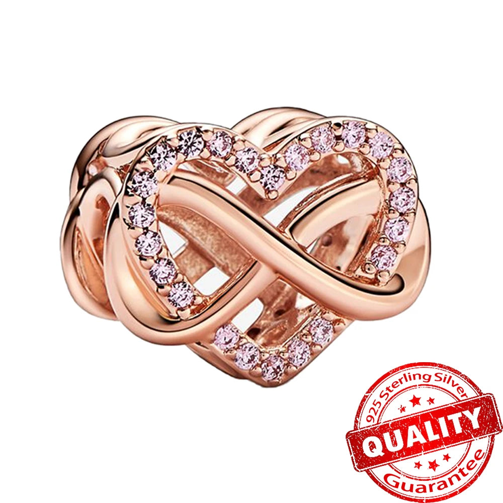 New Arrival 925 Sterling Silver Love You Mom Entwined Infinite Hearts Charm Fit Original Bracelet for Women Necklace DIY Jewelry