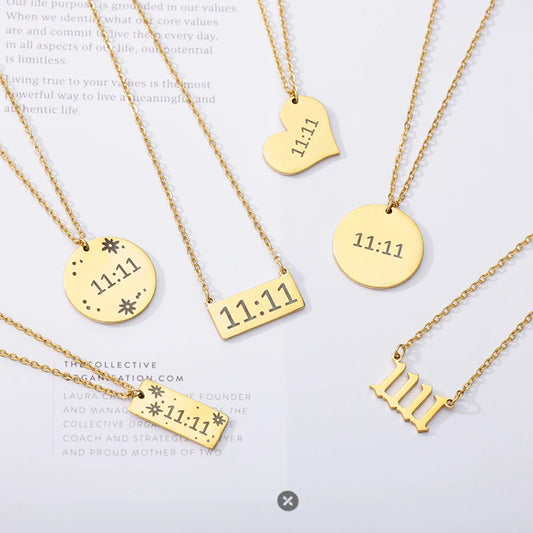 11:11 Rectangle Pendant Necklace for Women Chain Lucky Meaningful Angel Number 1111 Choker Stainless Steel Jewerly Collares