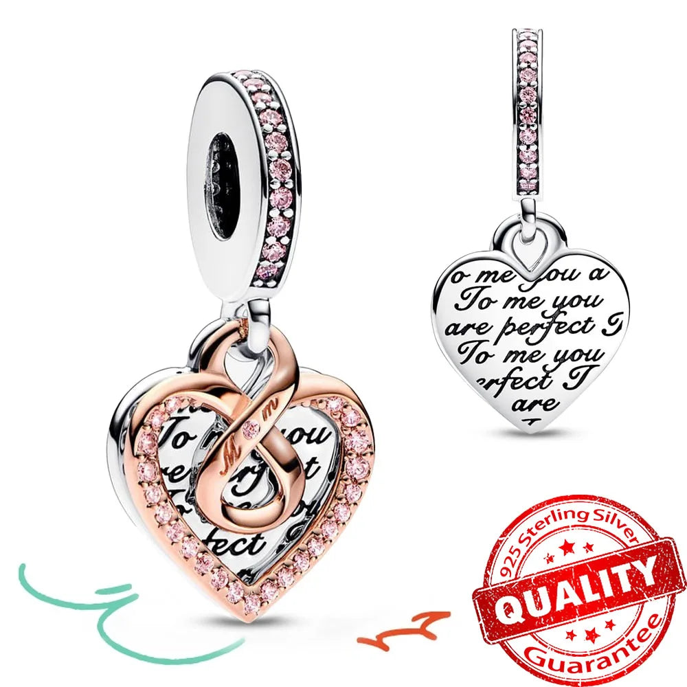 New Arrival 925 Sterling Silver Love You Mom Entwined Infinite Hearts Charm Fit Original Bracelet for Women Necklace DIY Jewelry