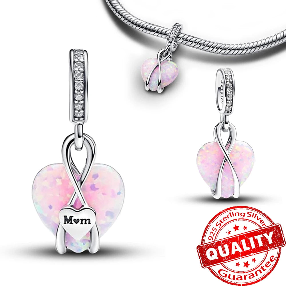 New Arrival 925 Sterling Silver Love You Mom Entwined Infinite Hearts Charm Fit Original Bracelet for Women Necklace DIY Jewelry
