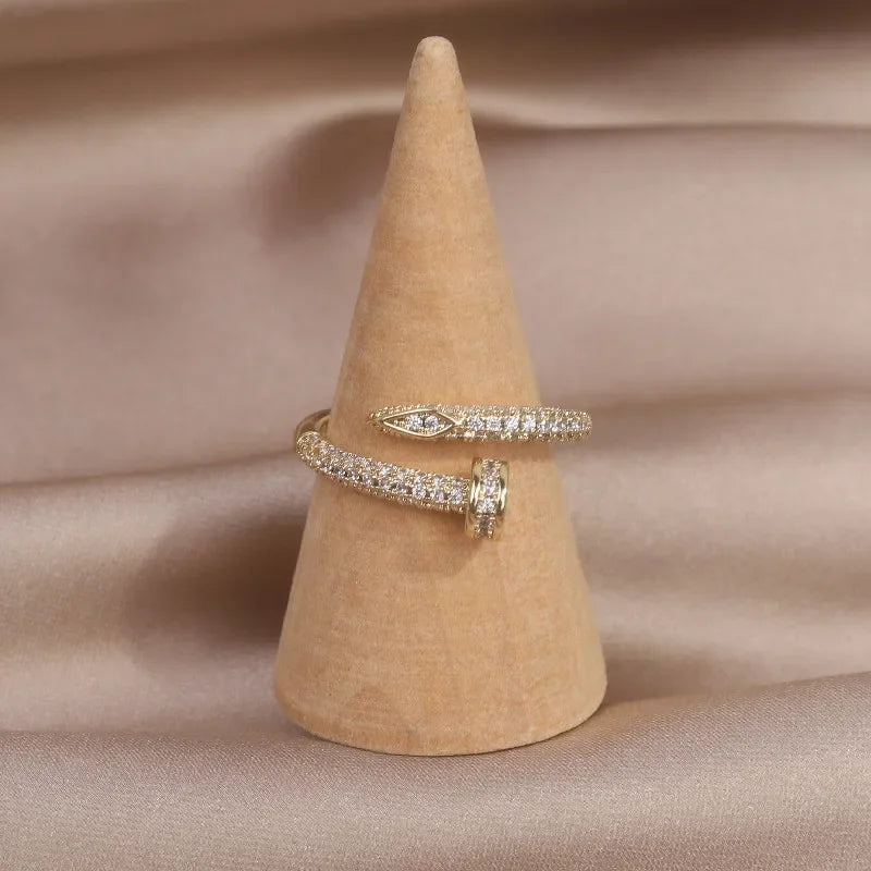 AAA Zircon Simple Geometric Ring Elegant Women's Daily Work Opening Adjustable Ring