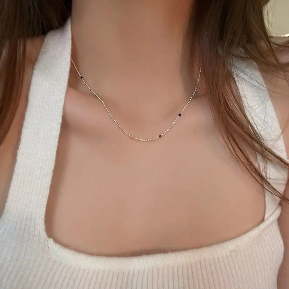 Korean Exquisite Retro Flower Love Heart Beaded Necklace For Women Personality Simple Cool Clavicle Chain Fashion Y2K Jewelry