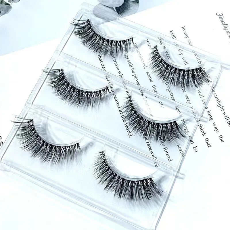 Manga Lashes 5/3Pairs Natural False Eyelashes Full Strip Clear Band Wispy Mink Lashes cosplay Daily Dating Korean Make Up Tools