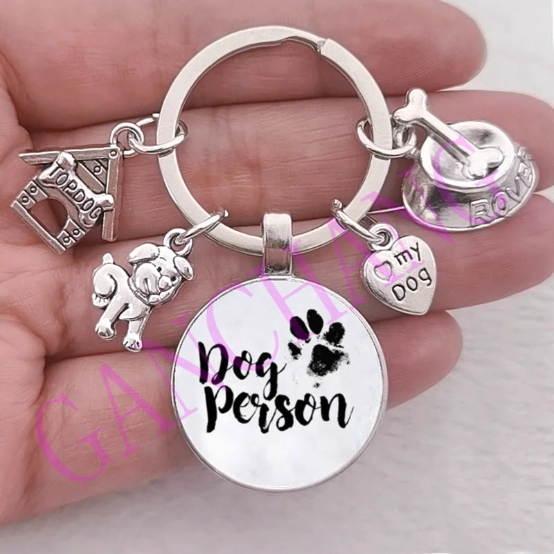 Cute Pet Dog Keychain Paw Dog Glass Cabochon KeyRing Top dog house Charms Keychains I Love my dog pendant keychain Gifts