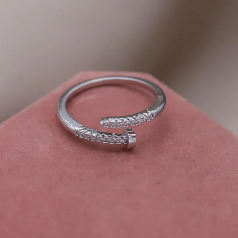 AAA Zircon Simple Geometric Ring Elegant Women's Daily Work Opening Adjustable Ring