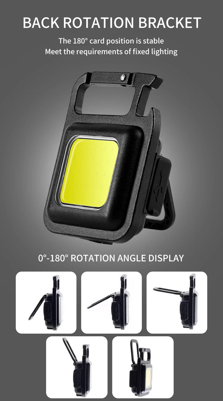 COB LED Mini Flashlight Super Bright EDC Keychain Light Outdoor Emergency Camping Pocket Lamp With Tail Magnet Corkscrew
