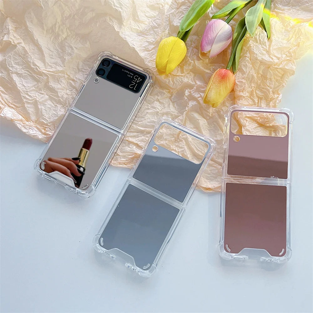 Make Up Mirror for Samsung Z Flip 3 4 5 Case Luxury Shockproof for Samsung Galaxy Z Flip 4 3 5 Z3 Z4 Flip4 Flip3 Slim Hard Cover