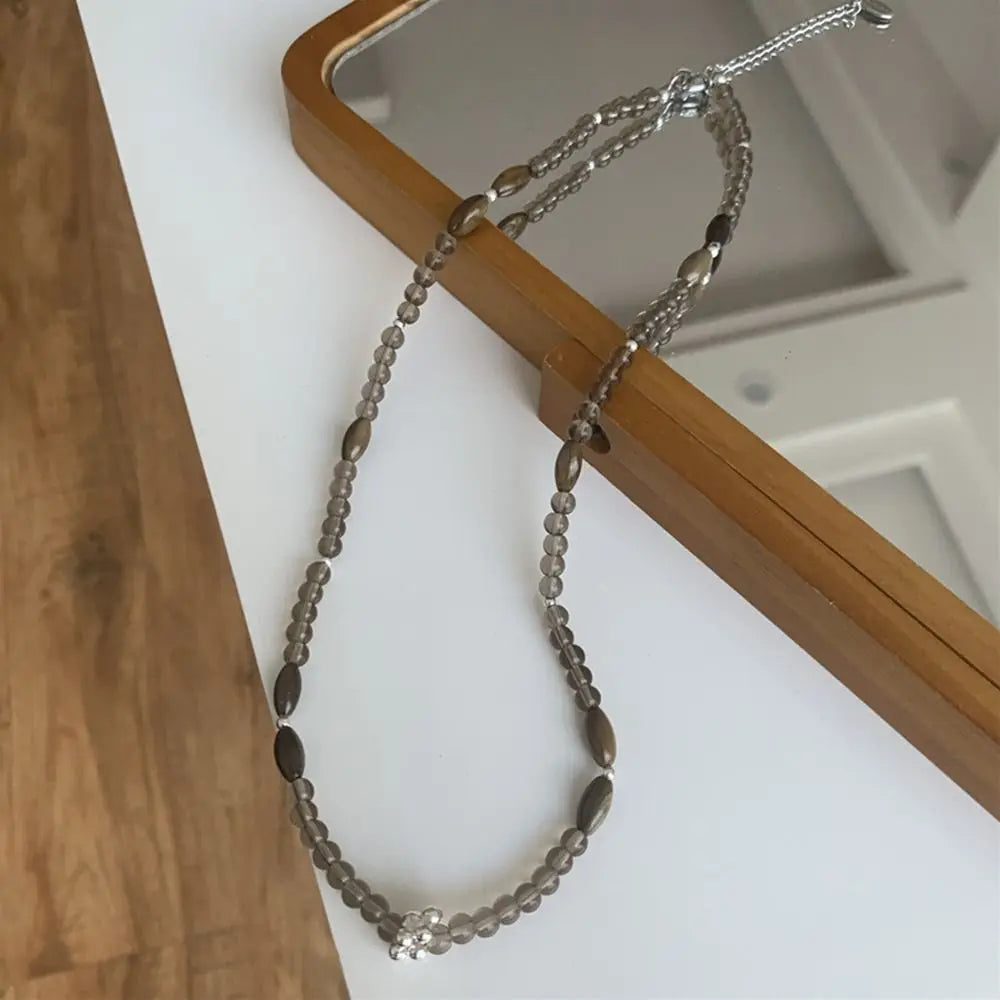 Korean Exquisite Retro Flower Love Heart Beaded Necklace For Women Personality Simple Cool Clavicle Chain Fashion Y2K Jewelry
