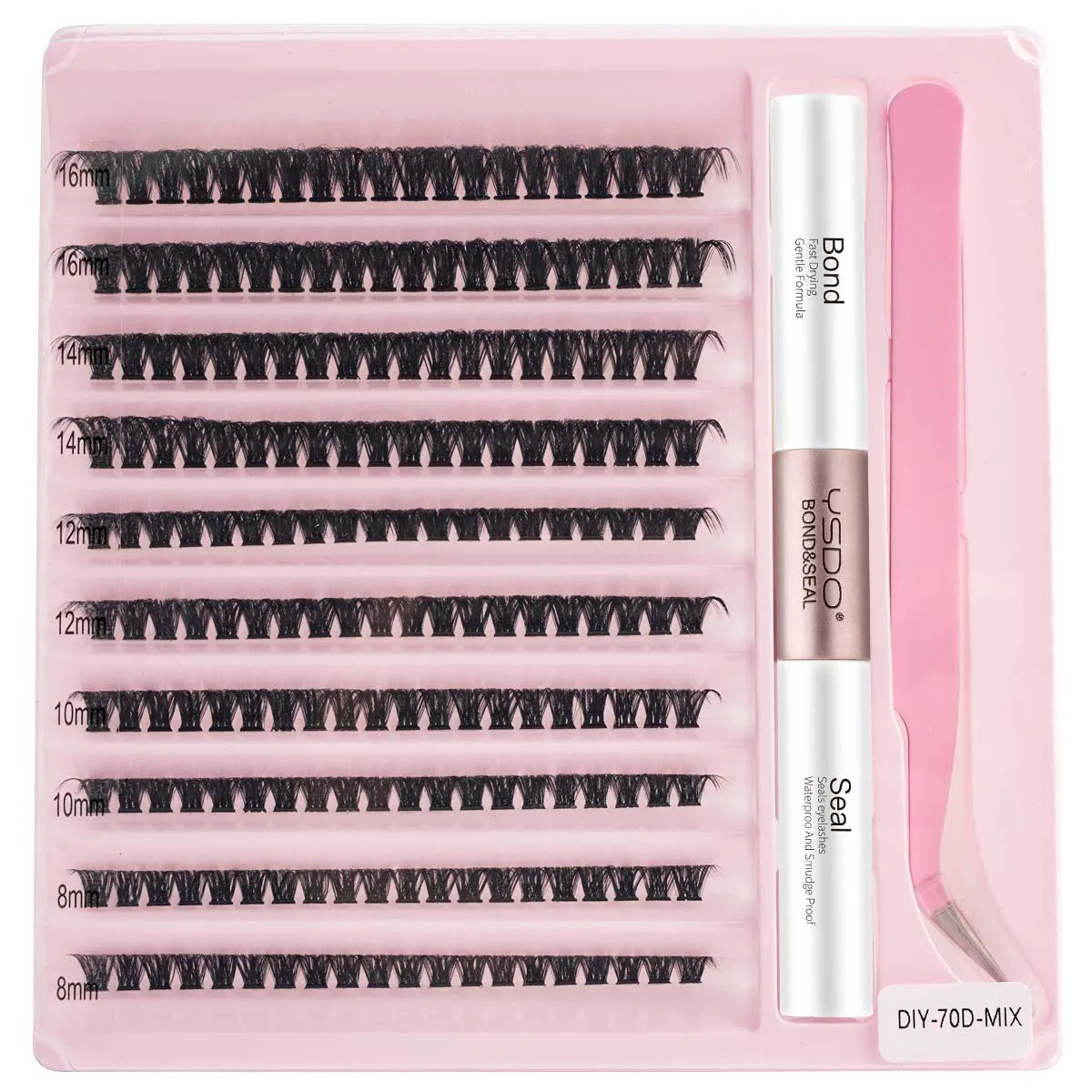 Individual Lashes C/D Curl DIY False Eyelashes Makeup Lash Clusters Set Eyelash Extension Kit Lashes Bond and Seal Make Up Tool