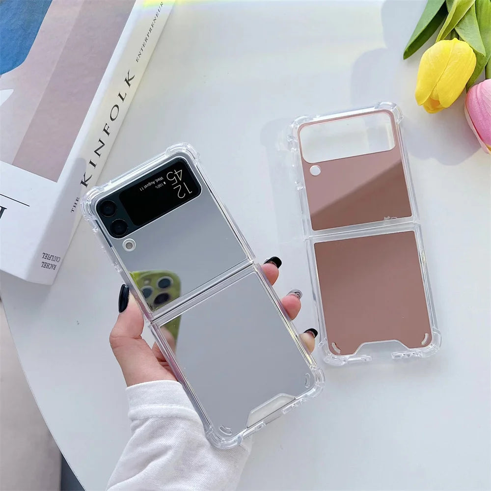 Make Up Mirror for Samsung Z Flip 3 4 5 Case Luxury Shockproof for Samsung Galaxy Z Flip 4 3 5 Z3 Z4 Flip4 Flip3 Slim Hard Cover