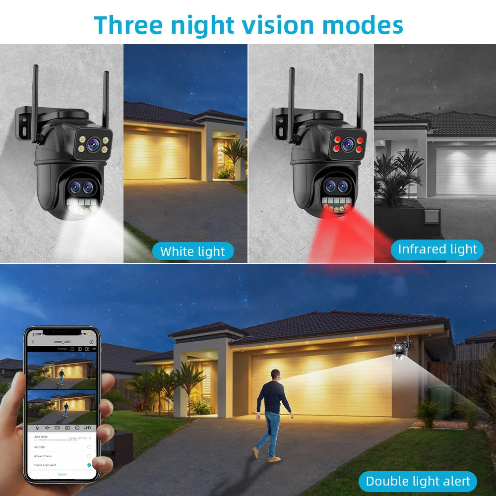 9MP 5K HD WiFi IP Camera Outdoor 8x Zoom Three Lens Dual Screen PTZ Camera Auto Tracking Home Security CCTV Surveillance 4MP Cam