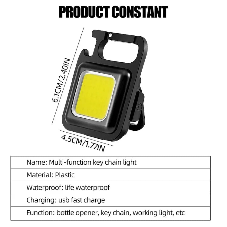 COB LED Mini Flashlight Super Bright EDC Keychain Light Outdoor Emergency Camping Pocket Lamp With Tail Magnet Corkscrew