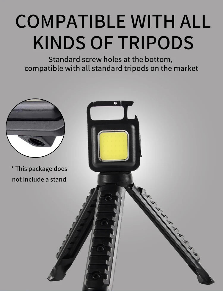 COB LED Mini Flashlight Super Bright EDC Keychain Light Outdoor Emergency Camping Pocket Lamp With Tail Magnet Corkscrew