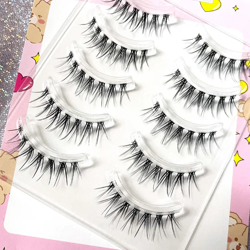 Manga Lashes 5/3Pairs Natural False Eyelashes Full Strip Clear Band Wispy Mink Lashes cosplay Daily Dating Korean Make Up Tools