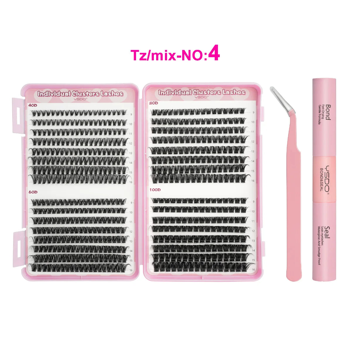 Individual Lashes C/D Curl DIY False Eyelashes Makeup Lash Clusters Set Eyelash Extension Kit Lashes Bond and Seal Make Up Tool