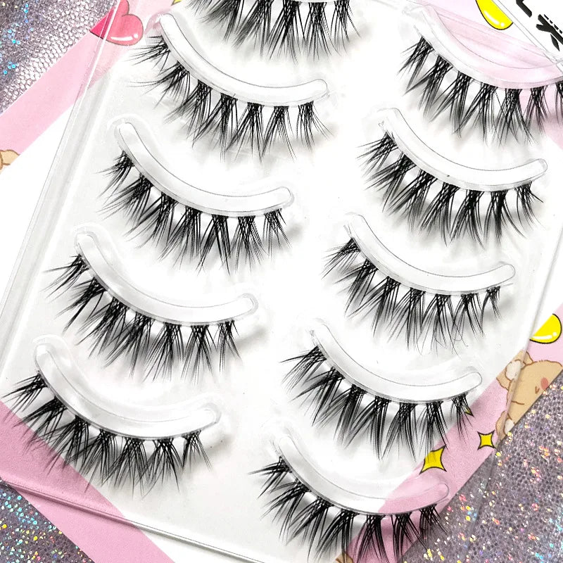 Manga Lashes 5/3Pairs Natural False Eyelashes Full Strip Clear Band Wispy Mink Lashes cosplay Daily Dating Korean Make Up Tools