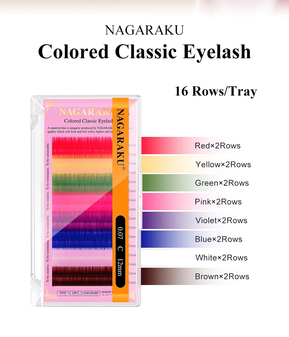 NAGARAKU Mix Color Eyelashes Make up High Quality Soft Natural Synthetic Mink Rainbow Eyelash Extension Supplies 8 Colors Mix