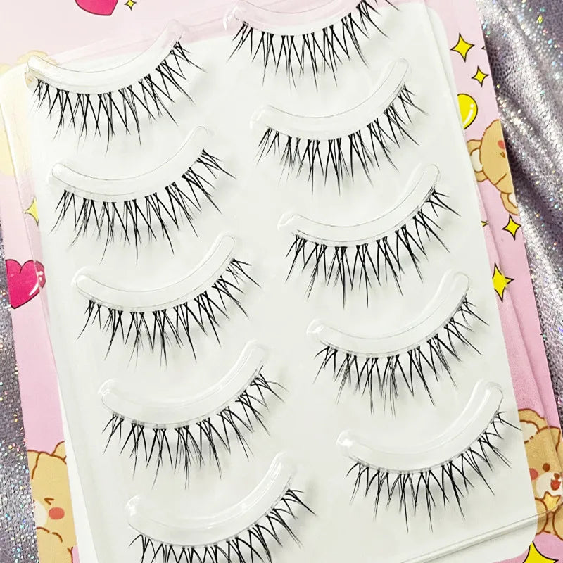 Manga Lashes 5/3Pairs Natural False Eyelashes Full Strip Clear Band Wispy Mink Lashes cosplay Daily Dating Korean Make Up Tools