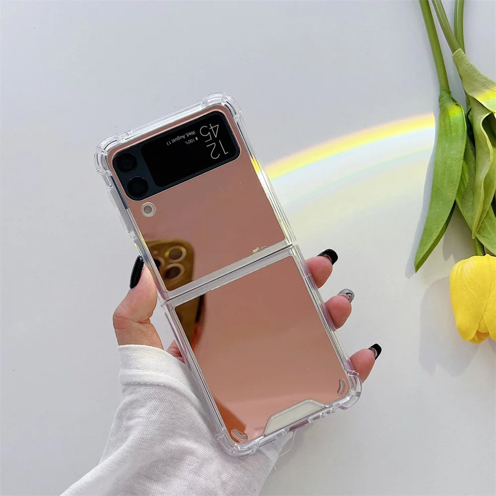 Make Up Mirror for Samsung Z Flip 3 4 5 Case Luxury Shockproof for Samsung Galaxy Z Flip 4 3 5 Z3 Z4 Flip4 Flip3 Slim Hard Cover
