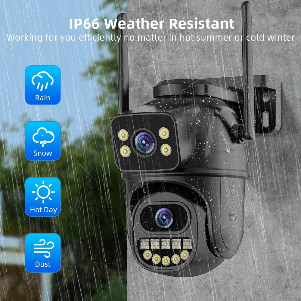 9MP 5K HD WiFi IP Camera Outdoor 8x Zoom Three Lens Dual Screen PTZ Camera Auto Tracking Home Security CCTV Surveillance 4MP Cam