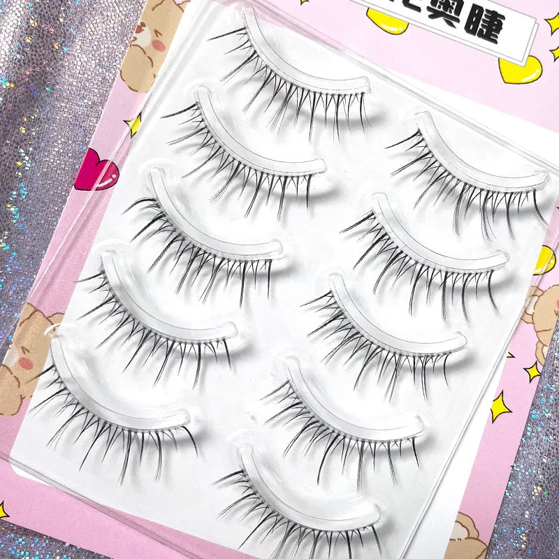 Manga Lashes 5/3Pairs Natural False Eyelashes Full Strip Clear Band Wispy Mink Lashes cosplay Daily Dating Korean Make Up Tools