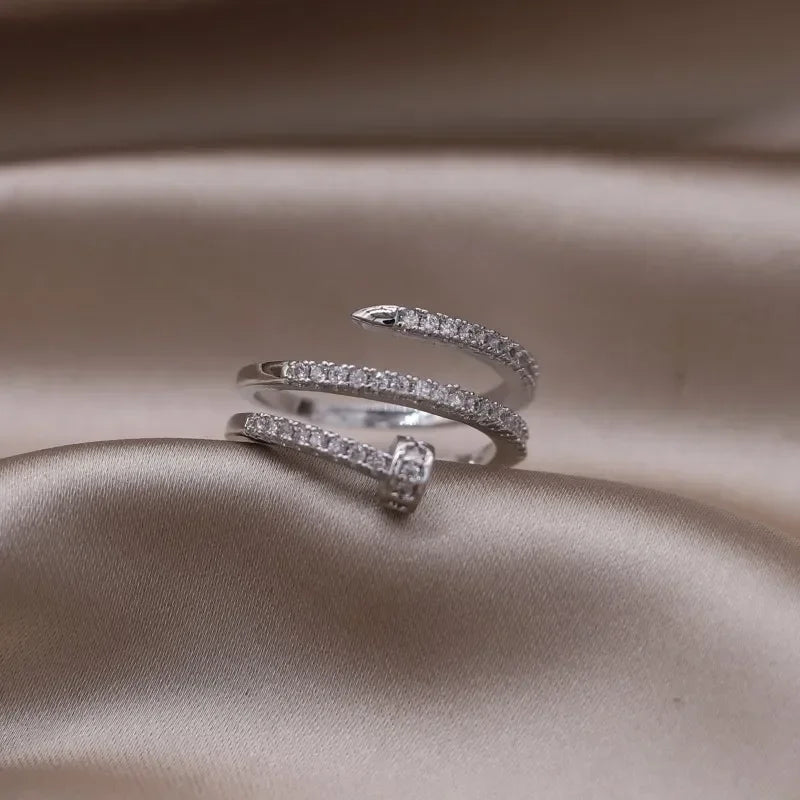 AAA Zircon Simple Geometric Ring Elegant Women's Daily Work Opening Adjustable Ring