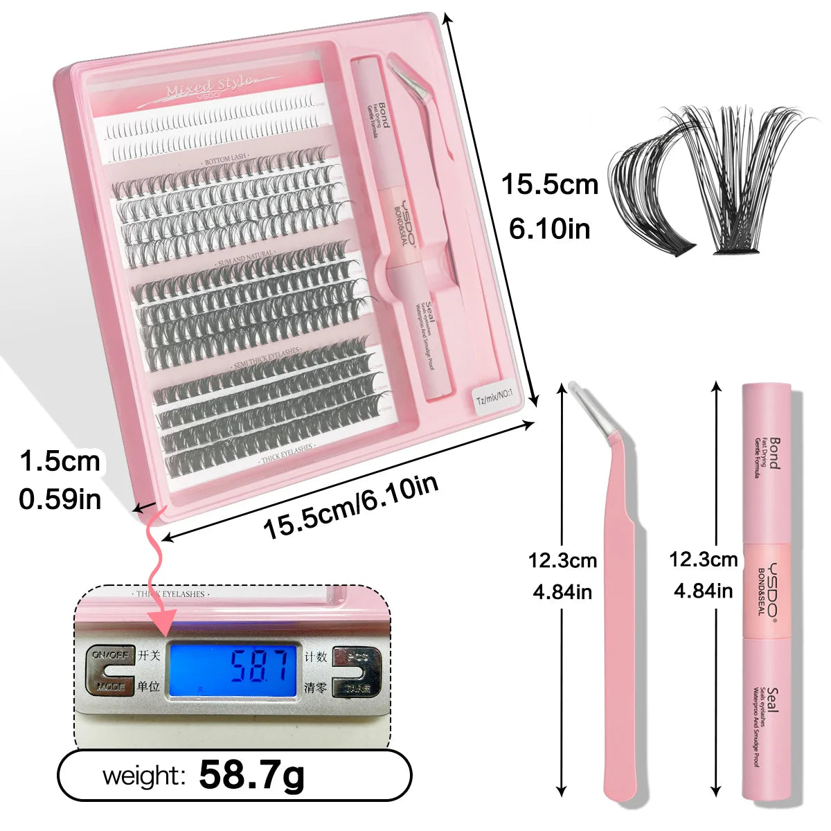Individual Lashes C/D Curl DIY False Eyelashes Makeup Lash Clusters Set Eyelash Extension Kit Lashes Bond and Seal Make Up Tool