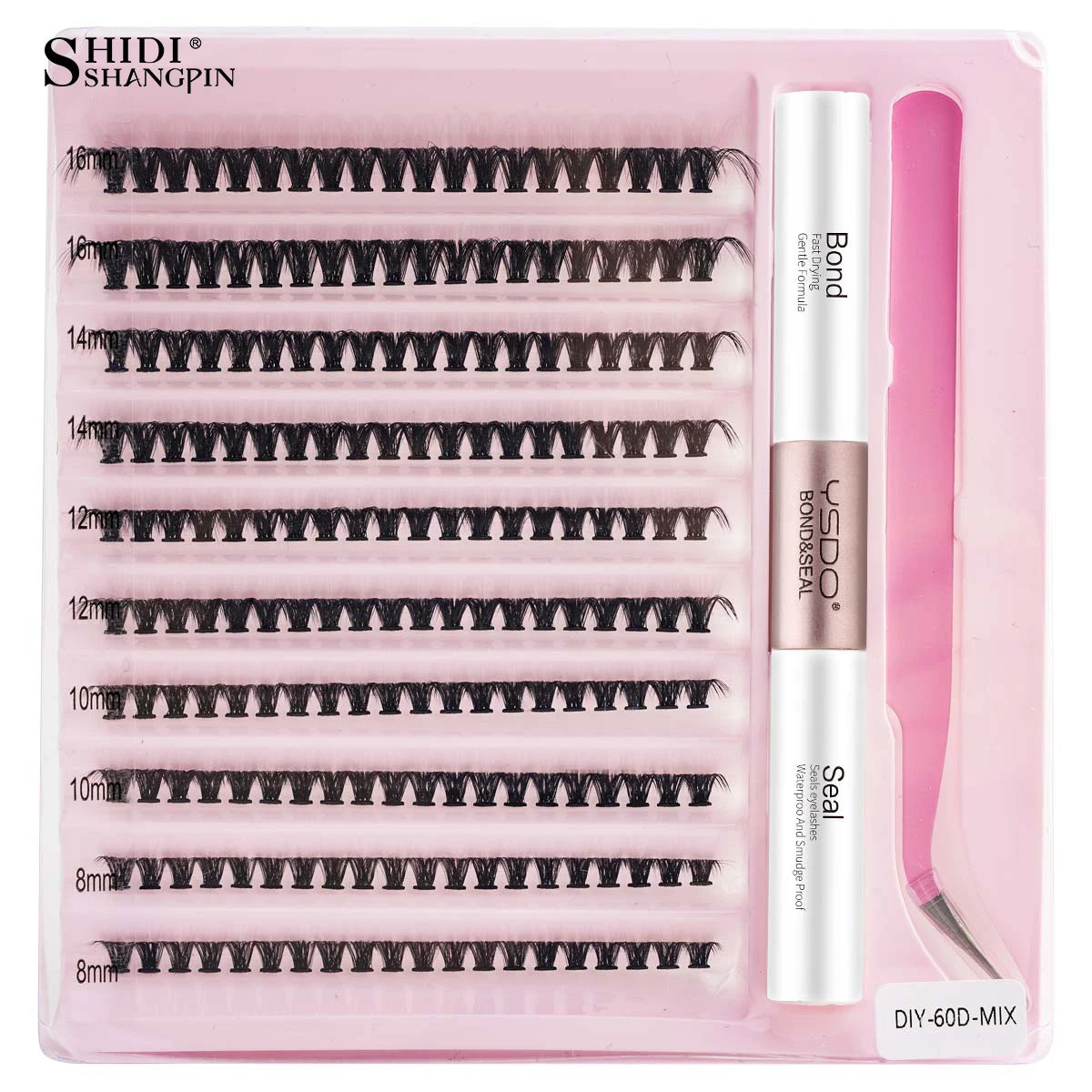 Individual Lashes C/D Curl DIY False Eyelashes Makeup Lash Clusters Set Eyelash Extension Kit Lashes Bond and Seal Make Up Tool