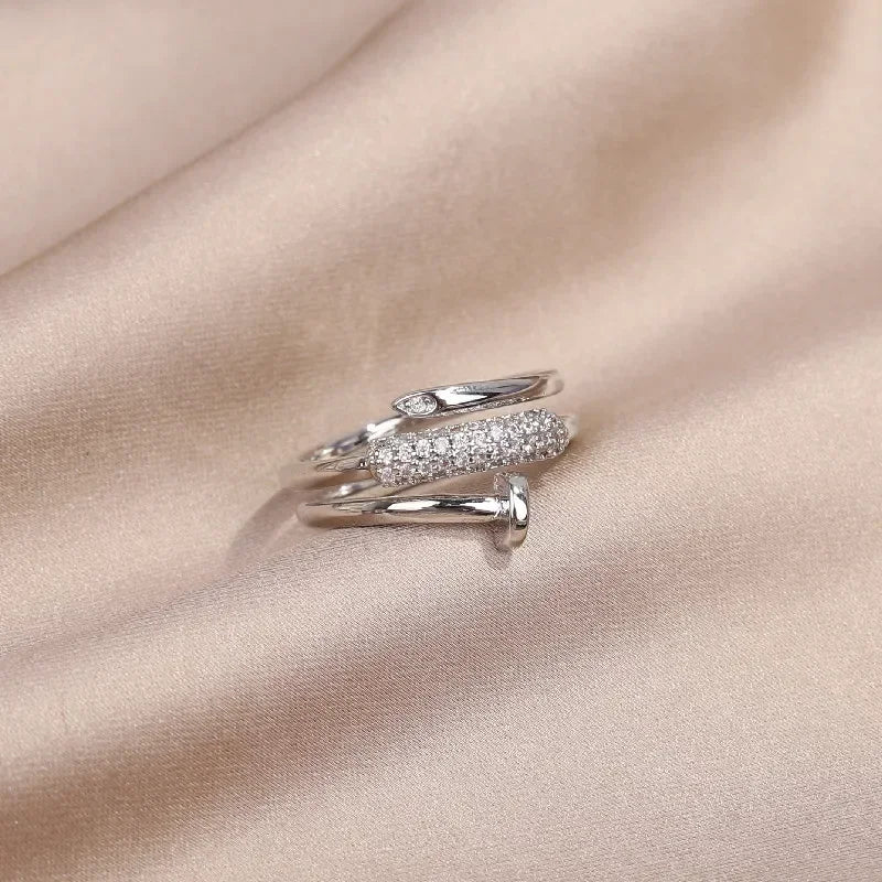 AAA Zircon Simple Geometric Ring Elegant Women's Daily Work Opening Adjustable Ring