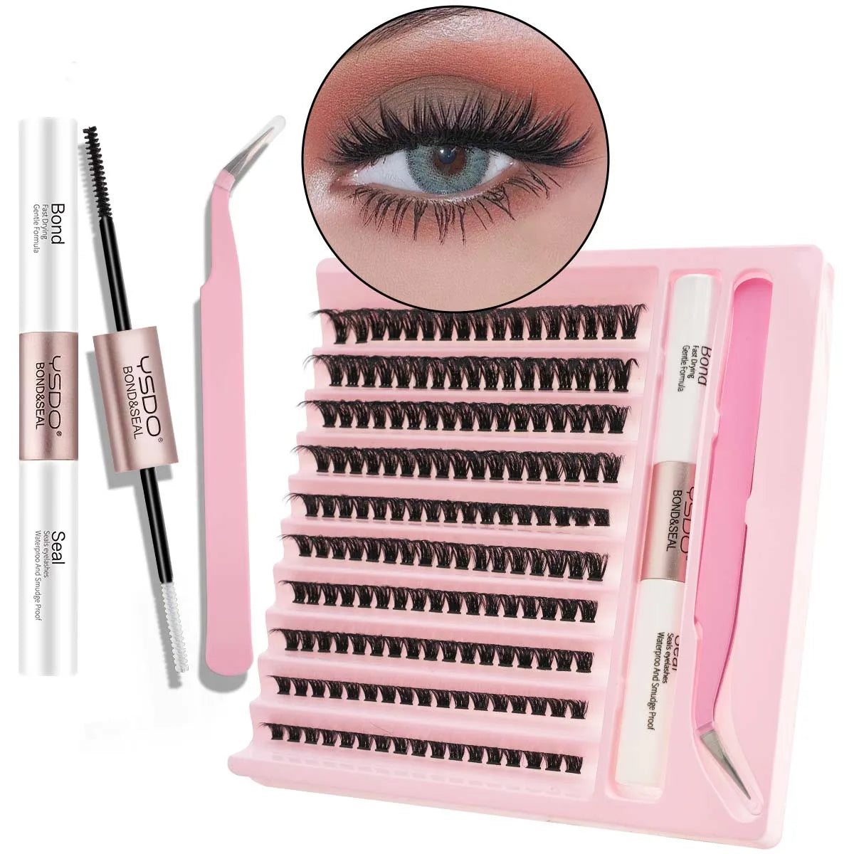 Individual Lashes C/D Curl DIY False Eyelashes Makeup Lash Clusters Set Eyelash Extension Kit Lashes Bond and Seal Make Up Tool