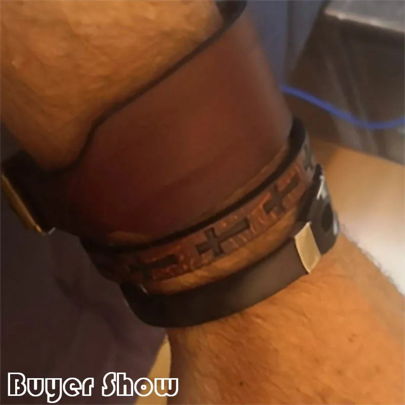 Novel Men Leather Bracelet Detachable Magnet Buckle Punk Cross Braclet Accessories For Him Pulseras Para Hombre Erkek Bileklik