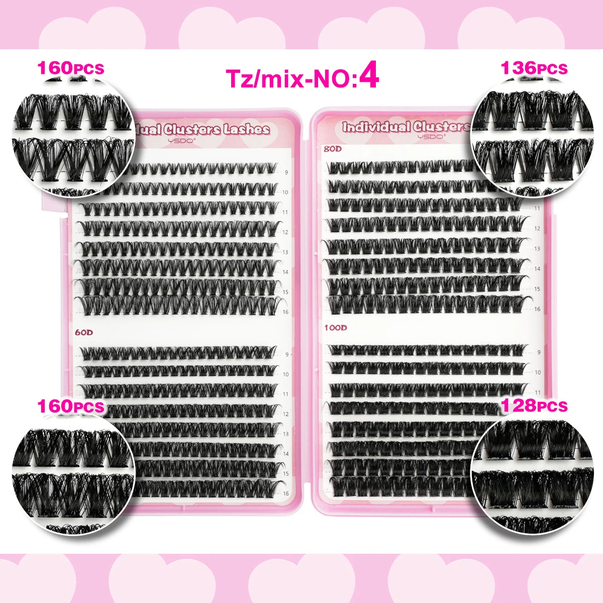 Individual Lashes C/D Curl DIY False Eyelashes Makeup Lash Clusters Set Eyelash Extension Kit Lashes Bond and Seal Make Up Tool