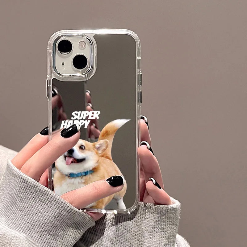 Cute Cat Pattern Mirror Phone Case For iPhone 14 Pro Max 16 15 12 13 11 XR XS Max Case Make up Mirror Hard Back Cover Bumper Bag