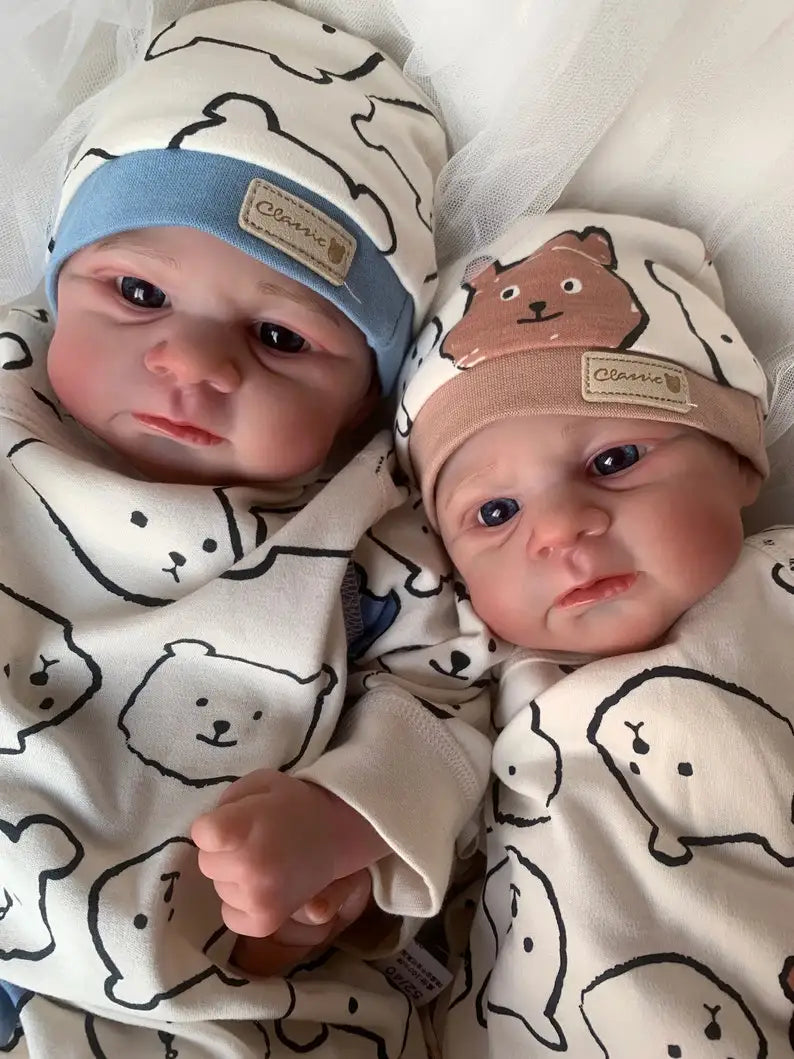 NPK 19inch Reborn Baby Doll Twins Elijah Make-up Handmade 3D Skin Multiple Layers Painting Collectible Art Doll