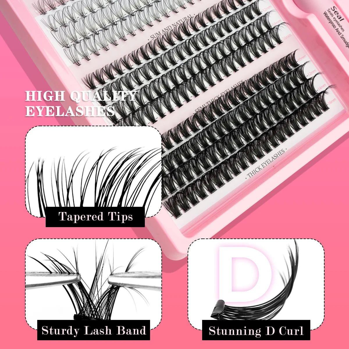 Individual Lashes C/D Curl DIY False Eyelashes Makeup Lash Clusters Set Eyelash Extension Kit Lashes Bond and Seal Make Up Tool